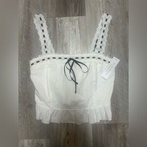 Kendall & Kylie White Tank Top with Lace and Black Bow
